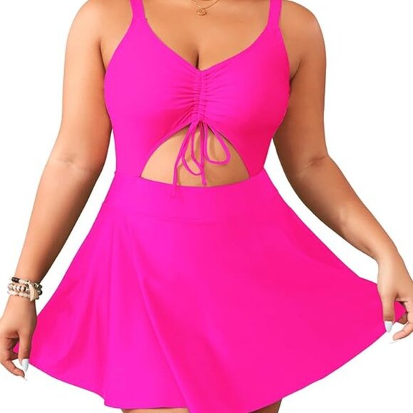 YONIQUE Swimsuit Swimdress Hot Pink 22W - Picture 2 of 5